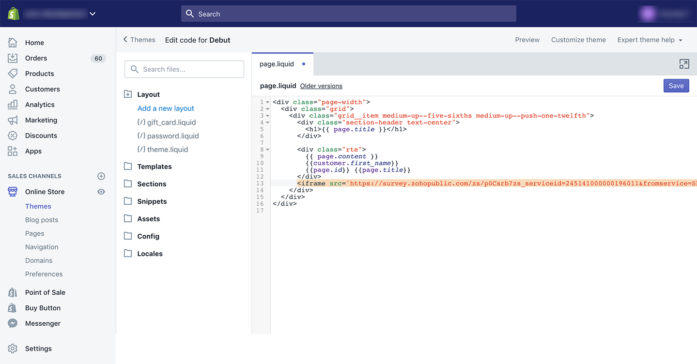 Zoho Survey Shopify themes liquid files