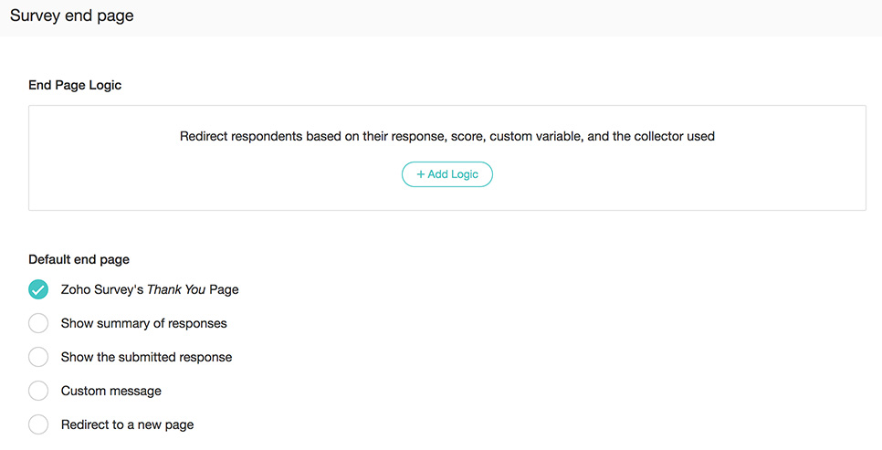 Customize survey end page