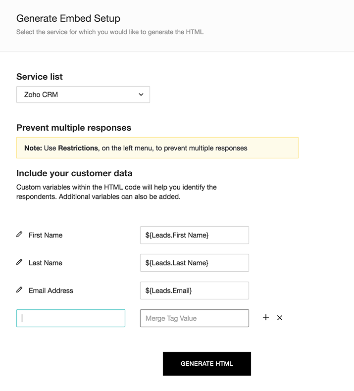 Merge tags in in-mail survey