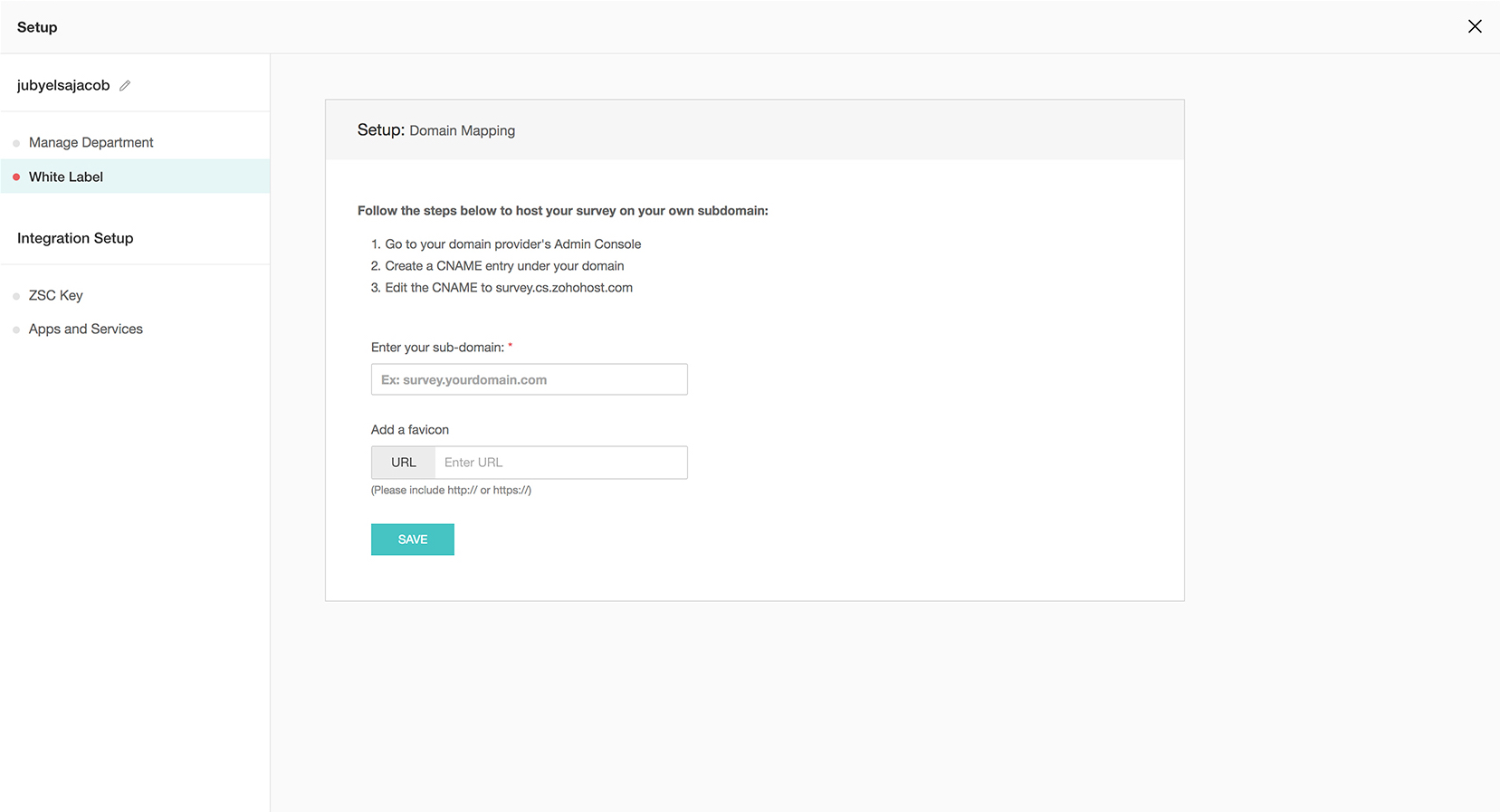 Domain Mapping in Zoho Survey with favicon