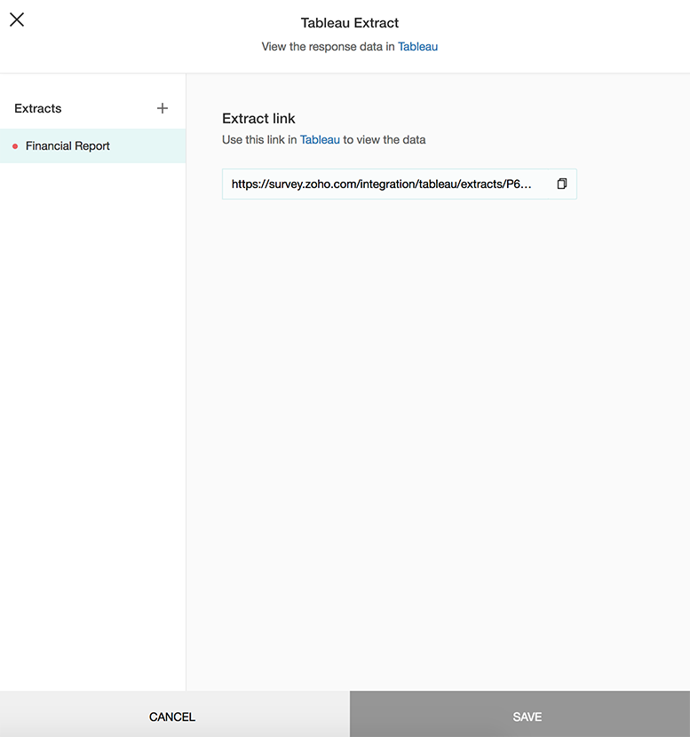 Copy Tableau extract link