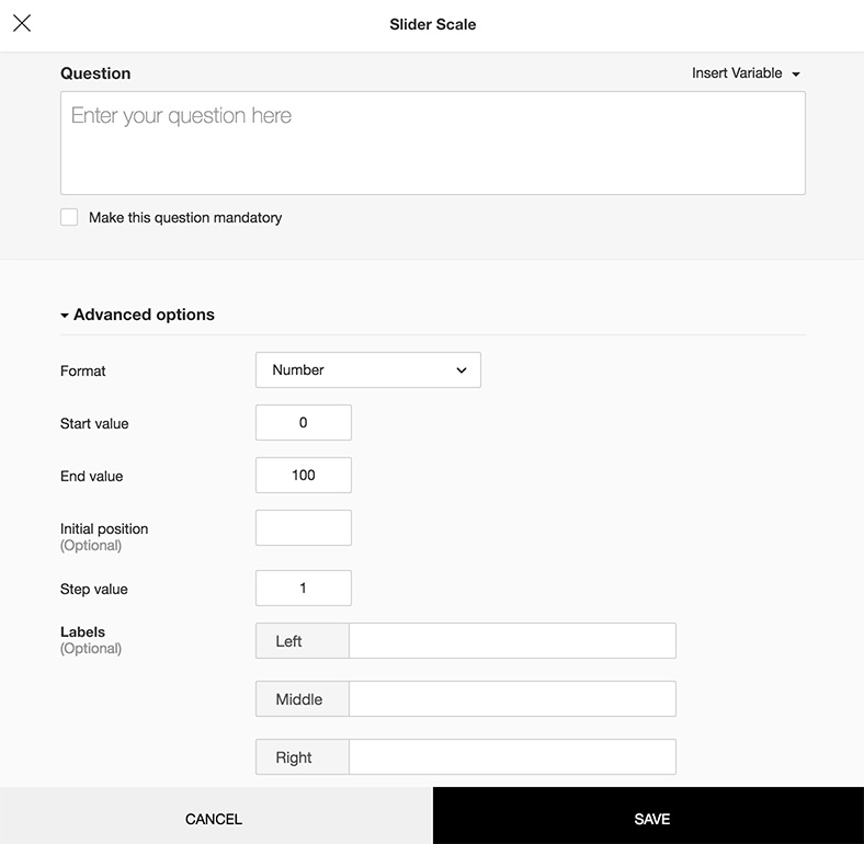 Slider scale question in survey