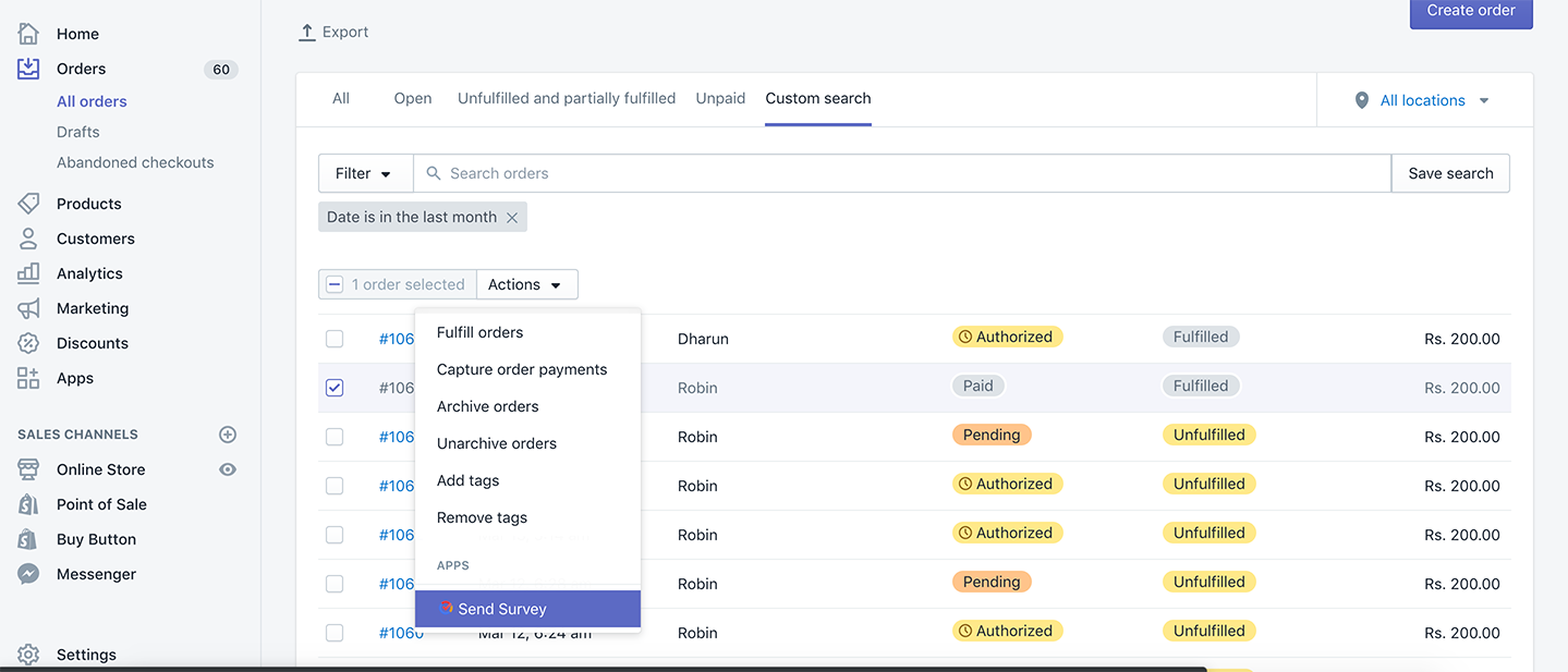 Zoho Survey Shopify send survey