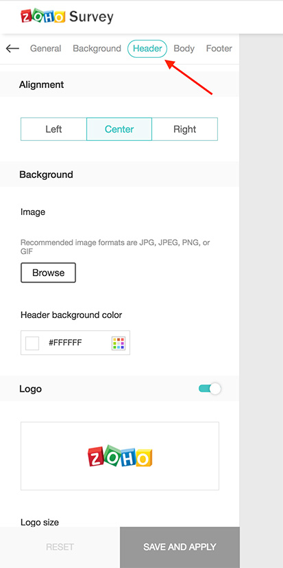 Customize survey header