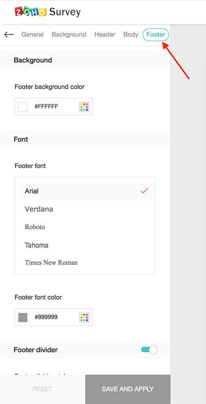 Customize footer