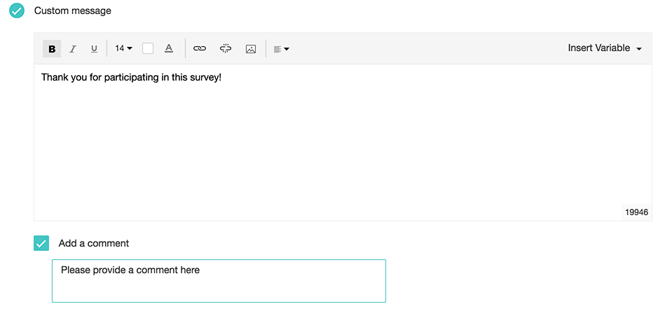 Custom message for in-mail survey end page