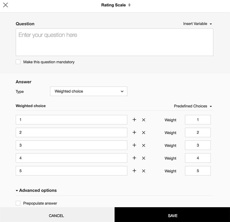 Rating scale weighted choice question sample