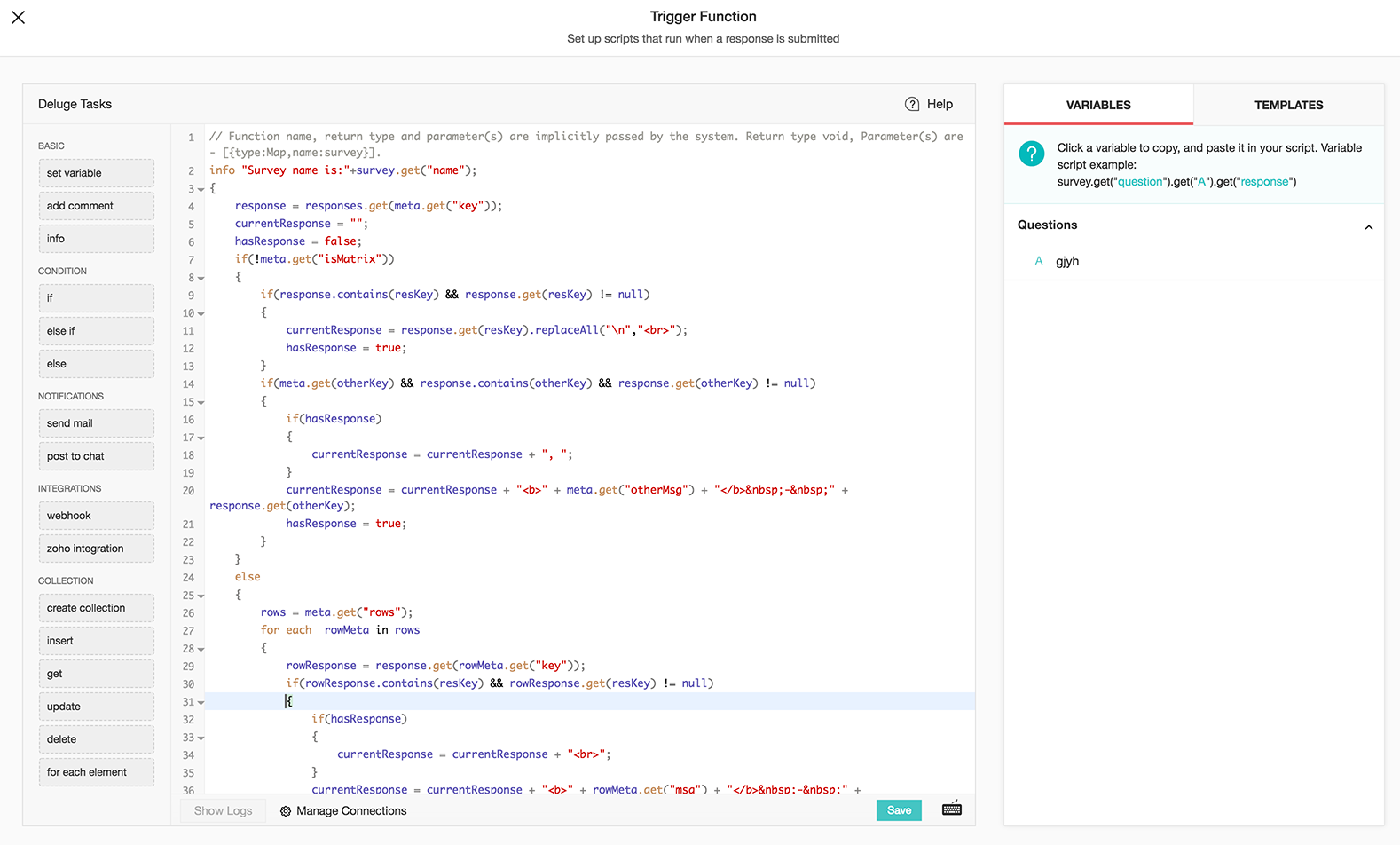 Trigger functions in Zoho Survey