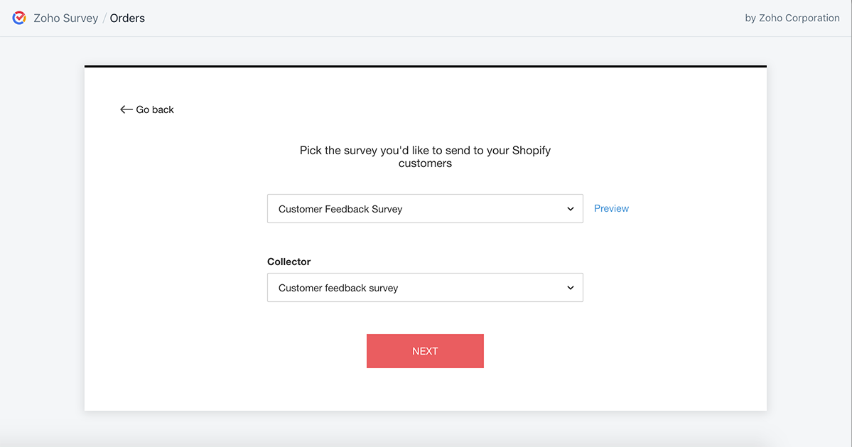 Zoho Survey Shopify select survey