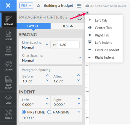 Default tab options