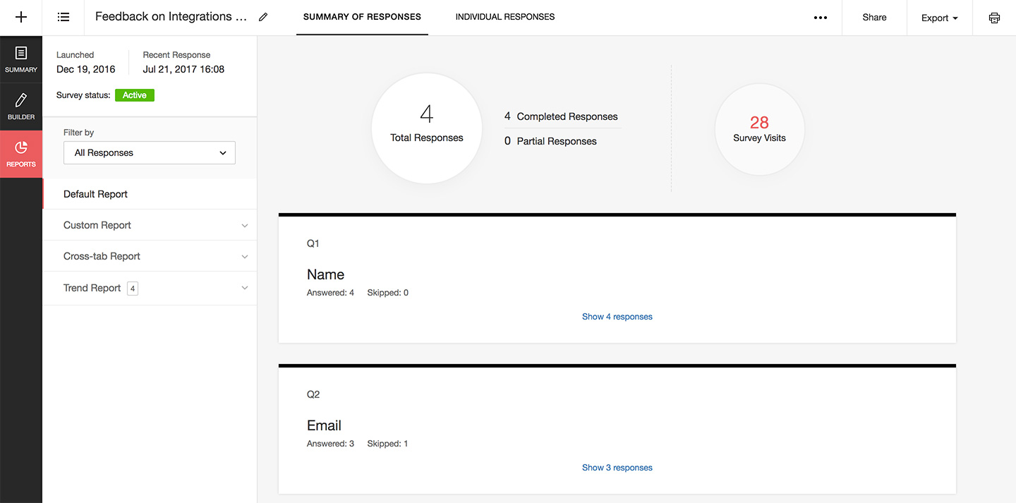 Relatórios Zoho Survey 