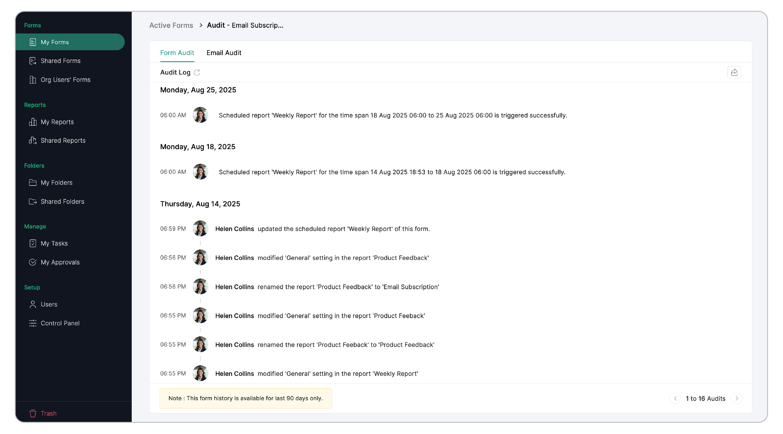 Audit log