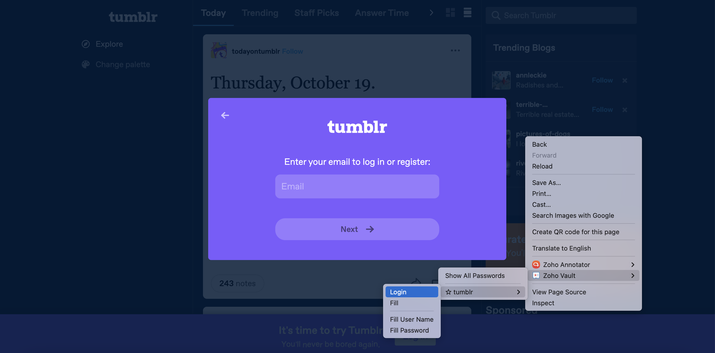 Use tumblr's signup form to login