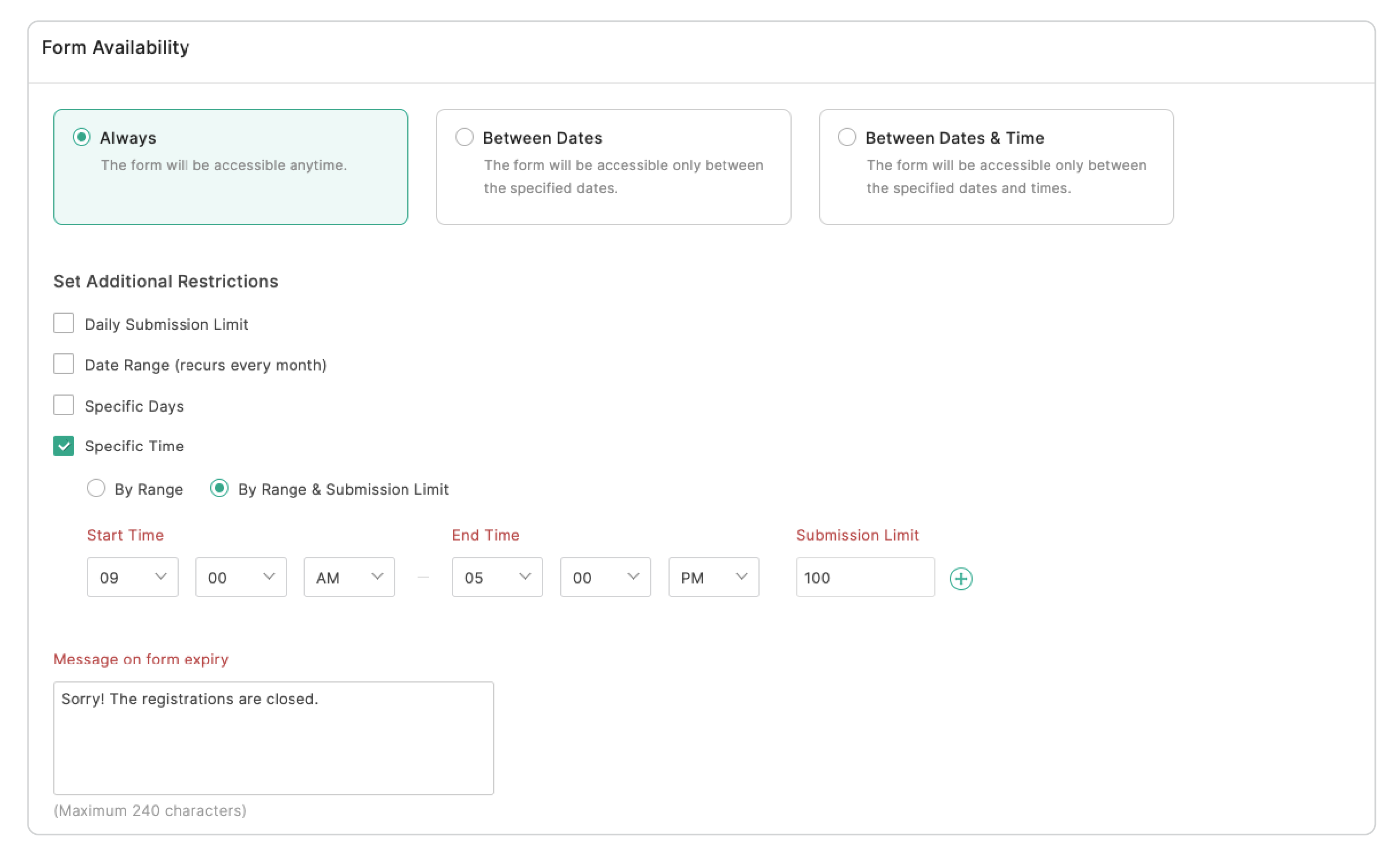 Specific Time - By Range & Submission Limit