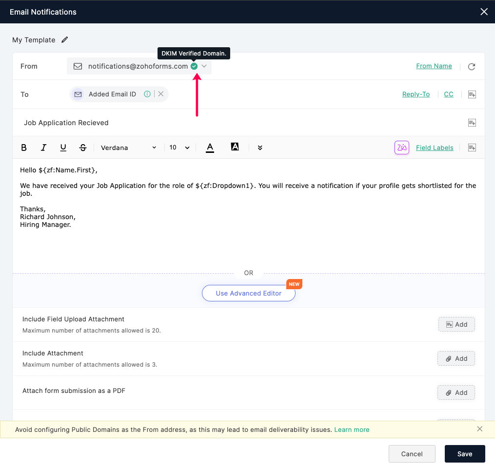 DKIM Verification Status