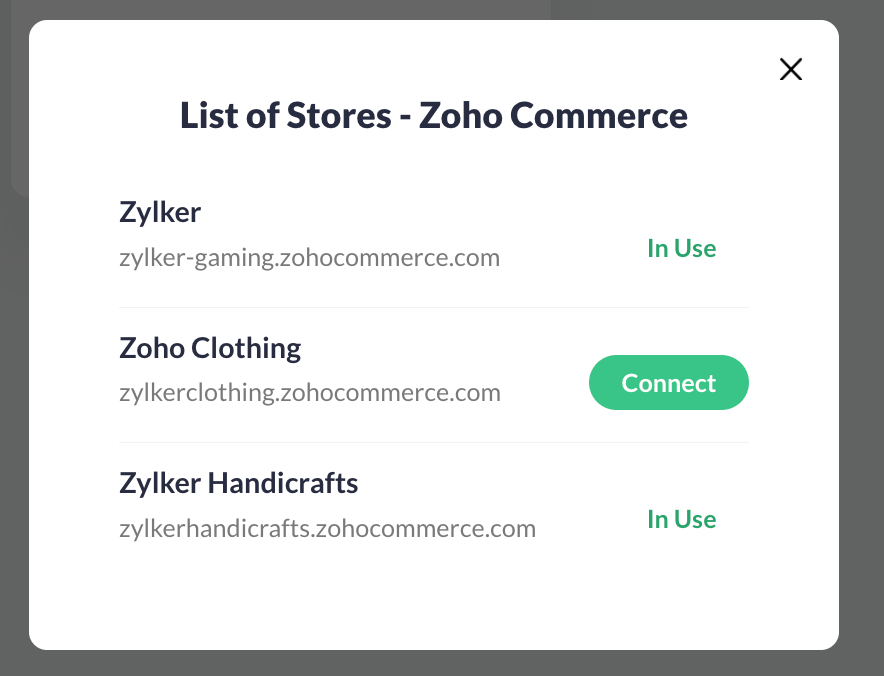 List of Stores - Zoho Commerce