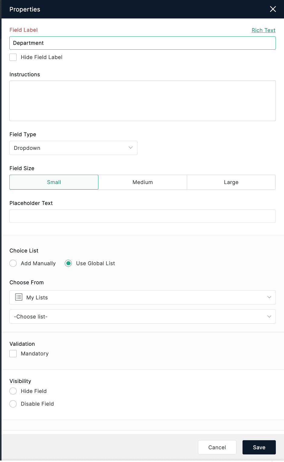 Associate global choice list with a choice field in a form