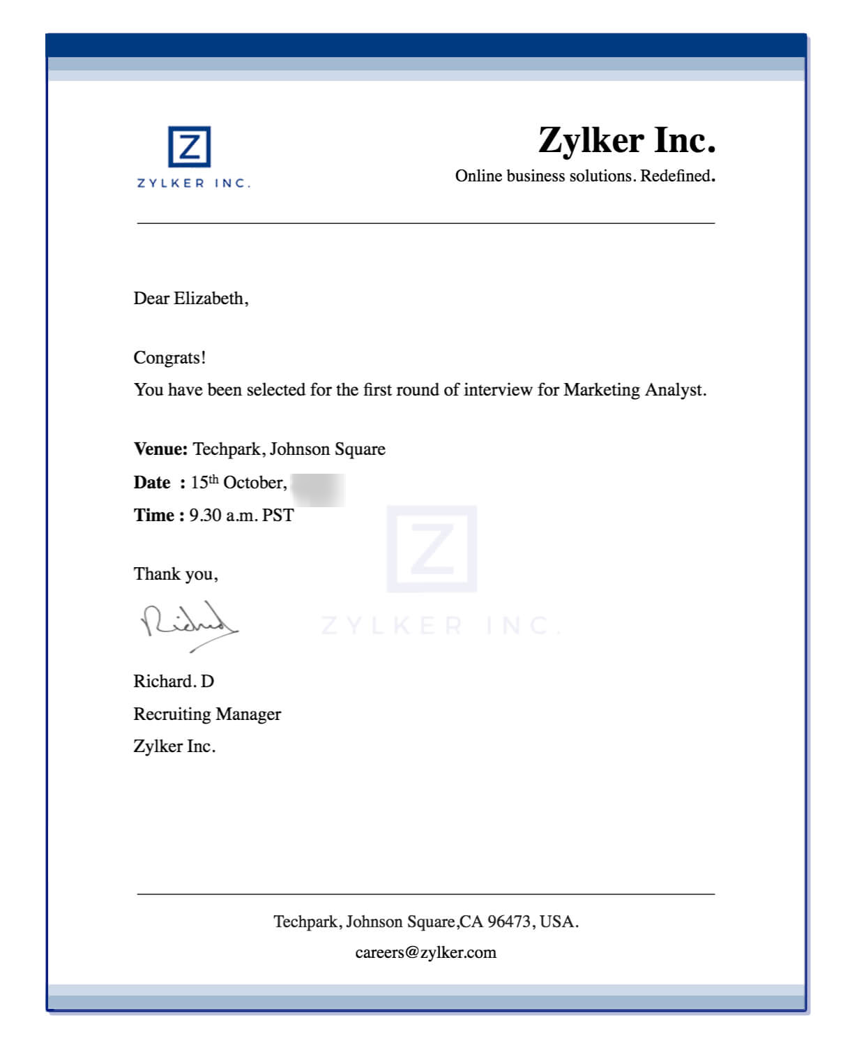 Document populated with form data