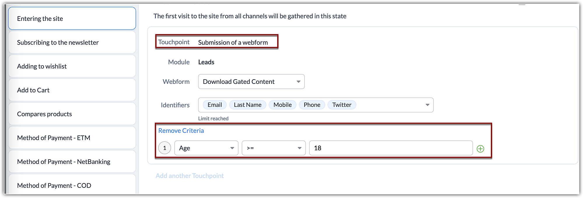 PathFinder - Configurando Touchpoint