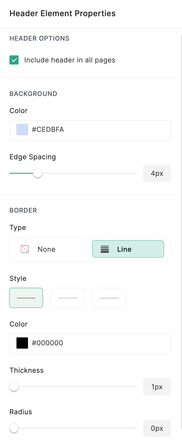 Header Element Properties