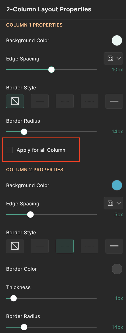 2-Column Layout properties