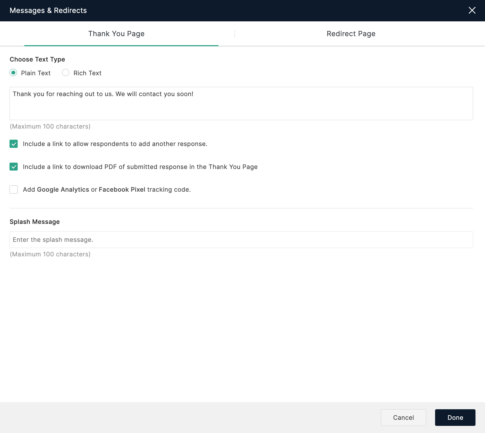 Form Rules to redirect form on submission