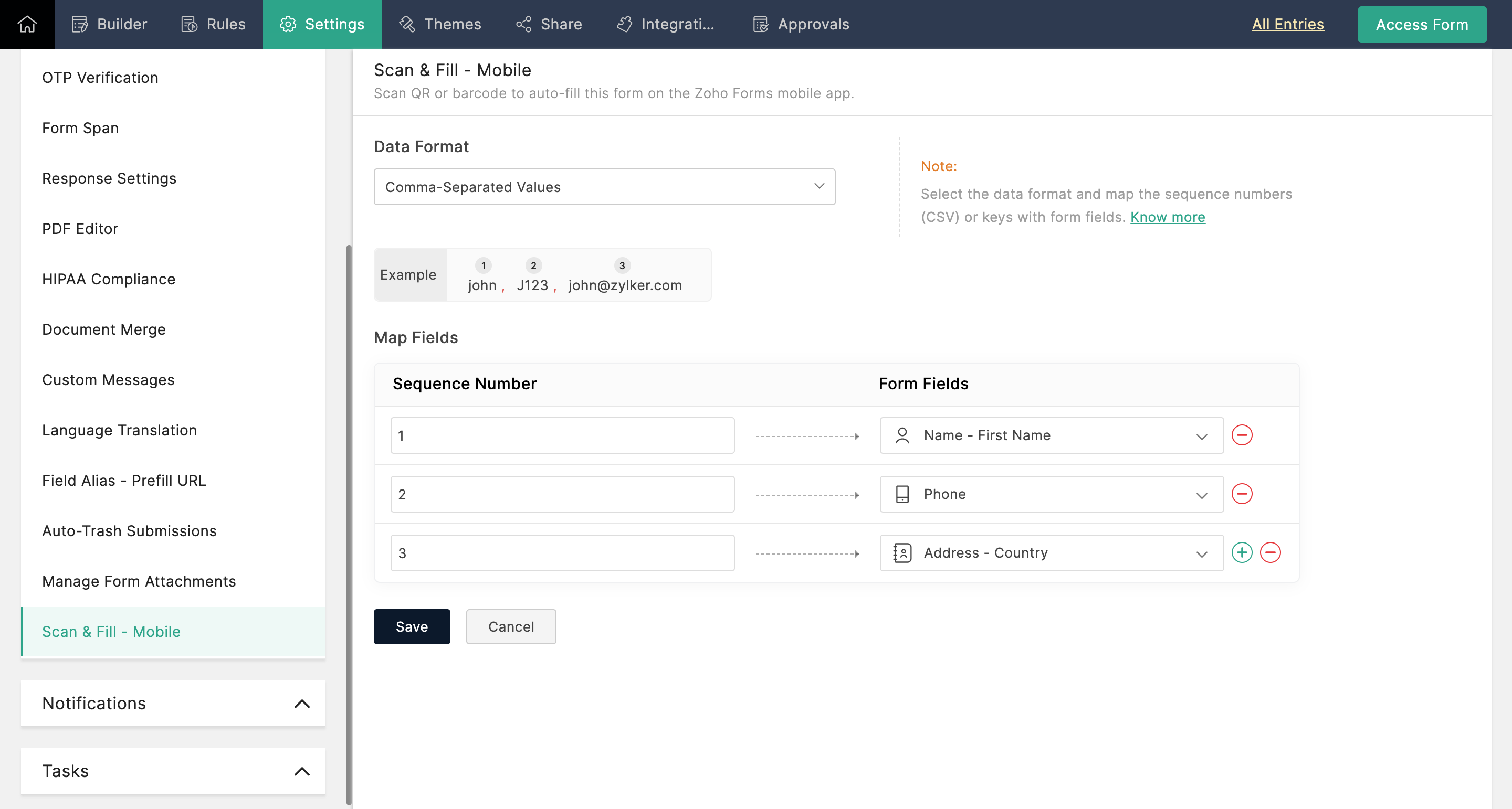 CSV data format mapping