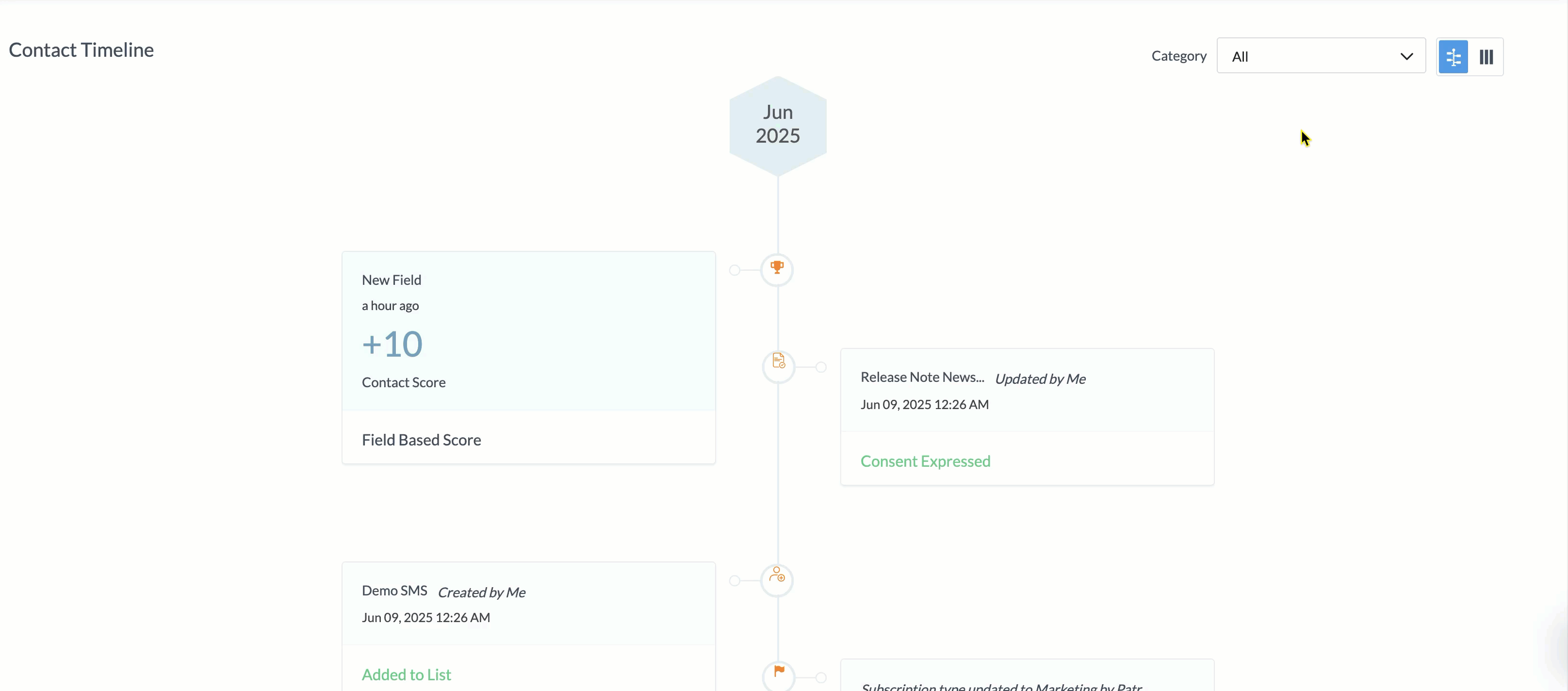 GIF of filtering contact timeline based on contact score