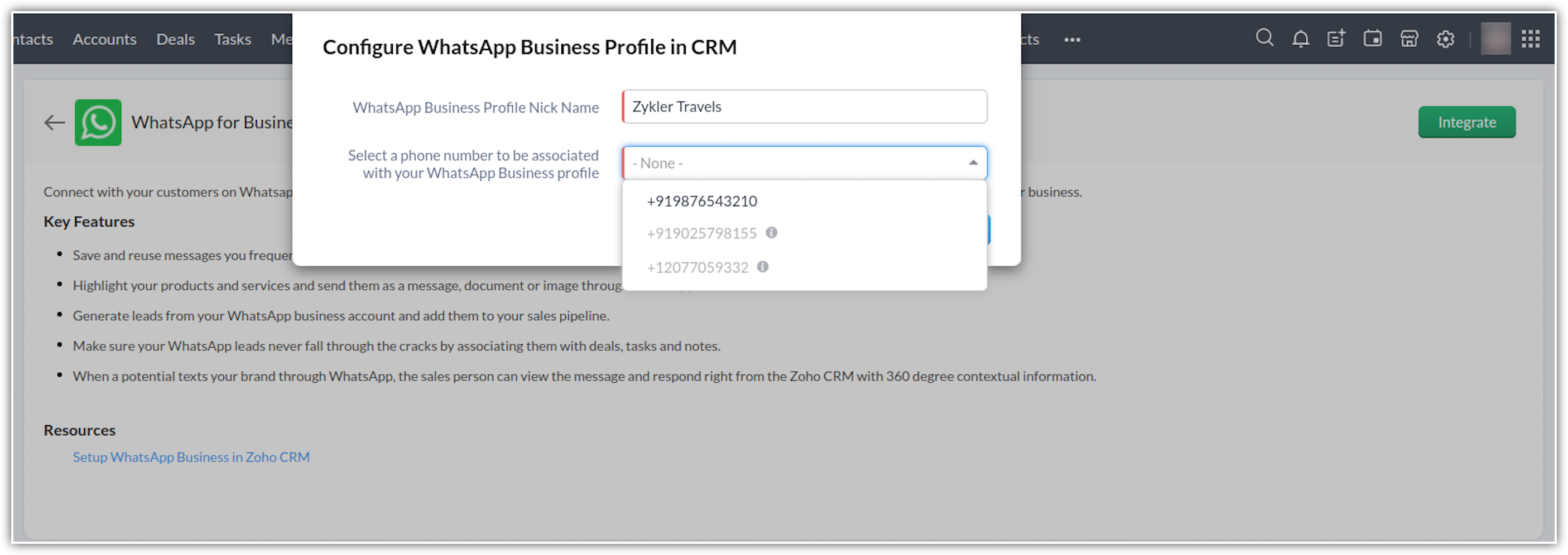 WhatsApp Business Integration | Zoho CRM - Help