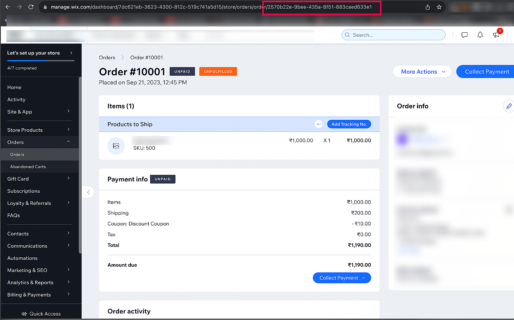 Order Details in Wix