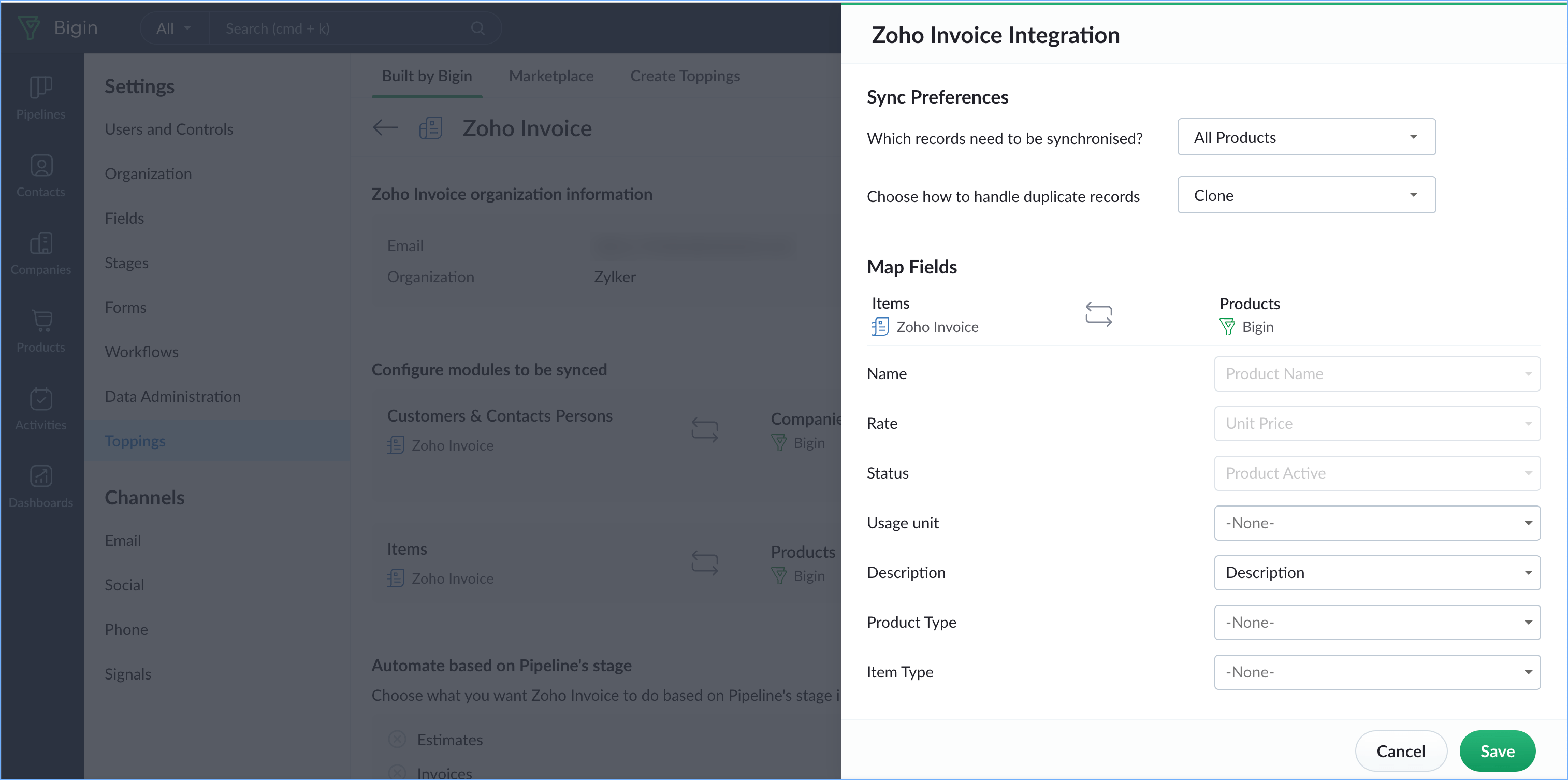 Zoho FSM | Installation And Usage Guide For Bigin Topping