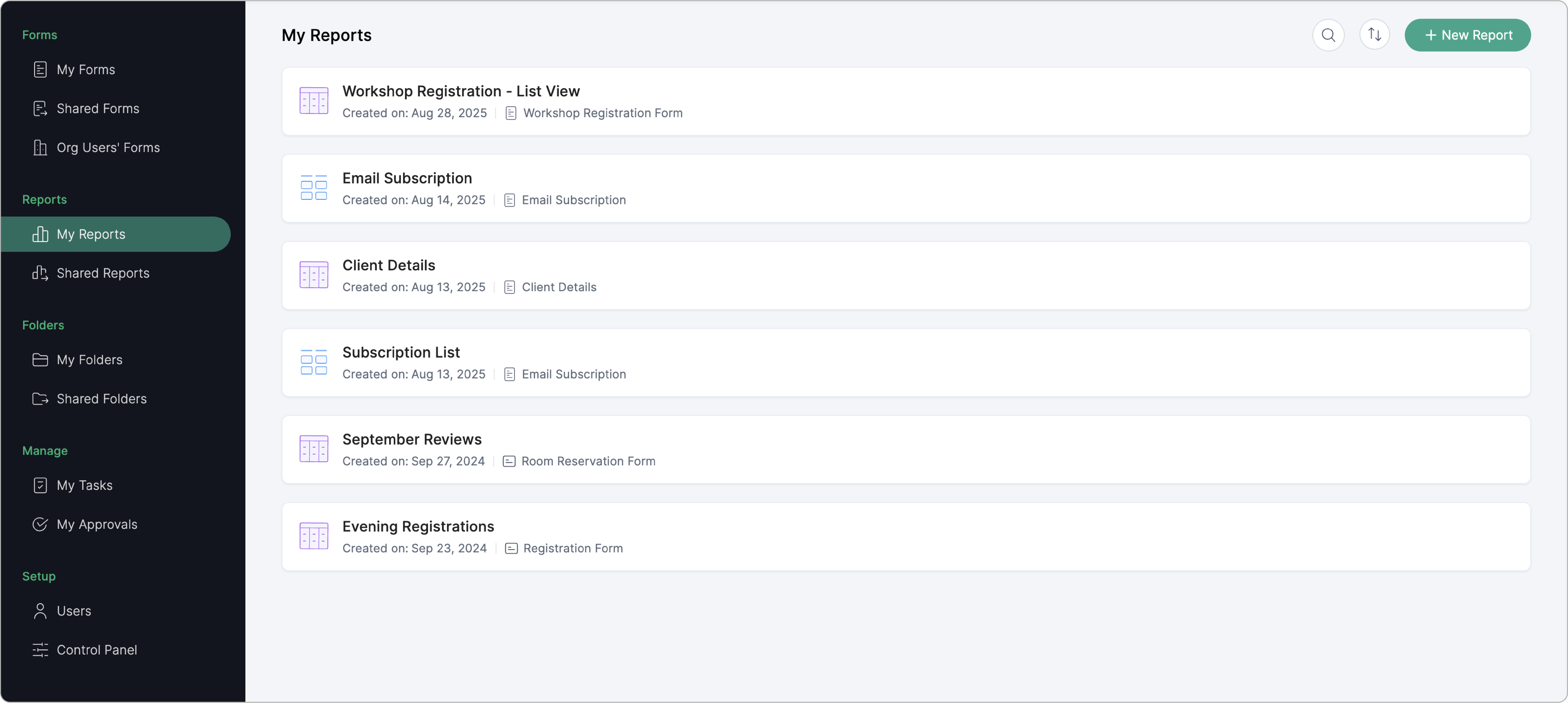My reports section