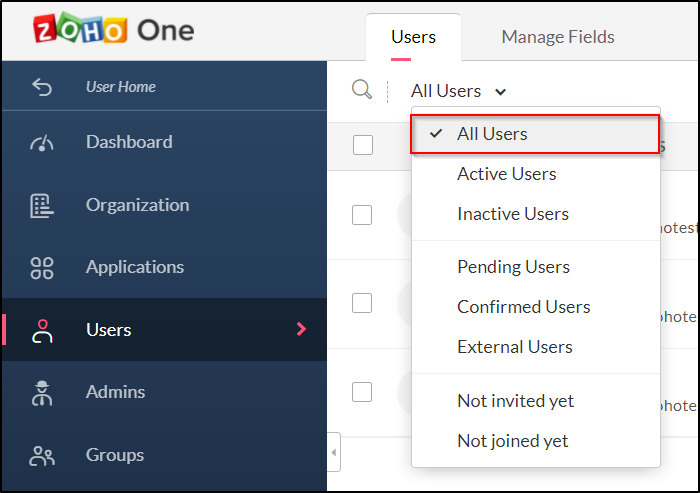 Select All Users from the drop-down list