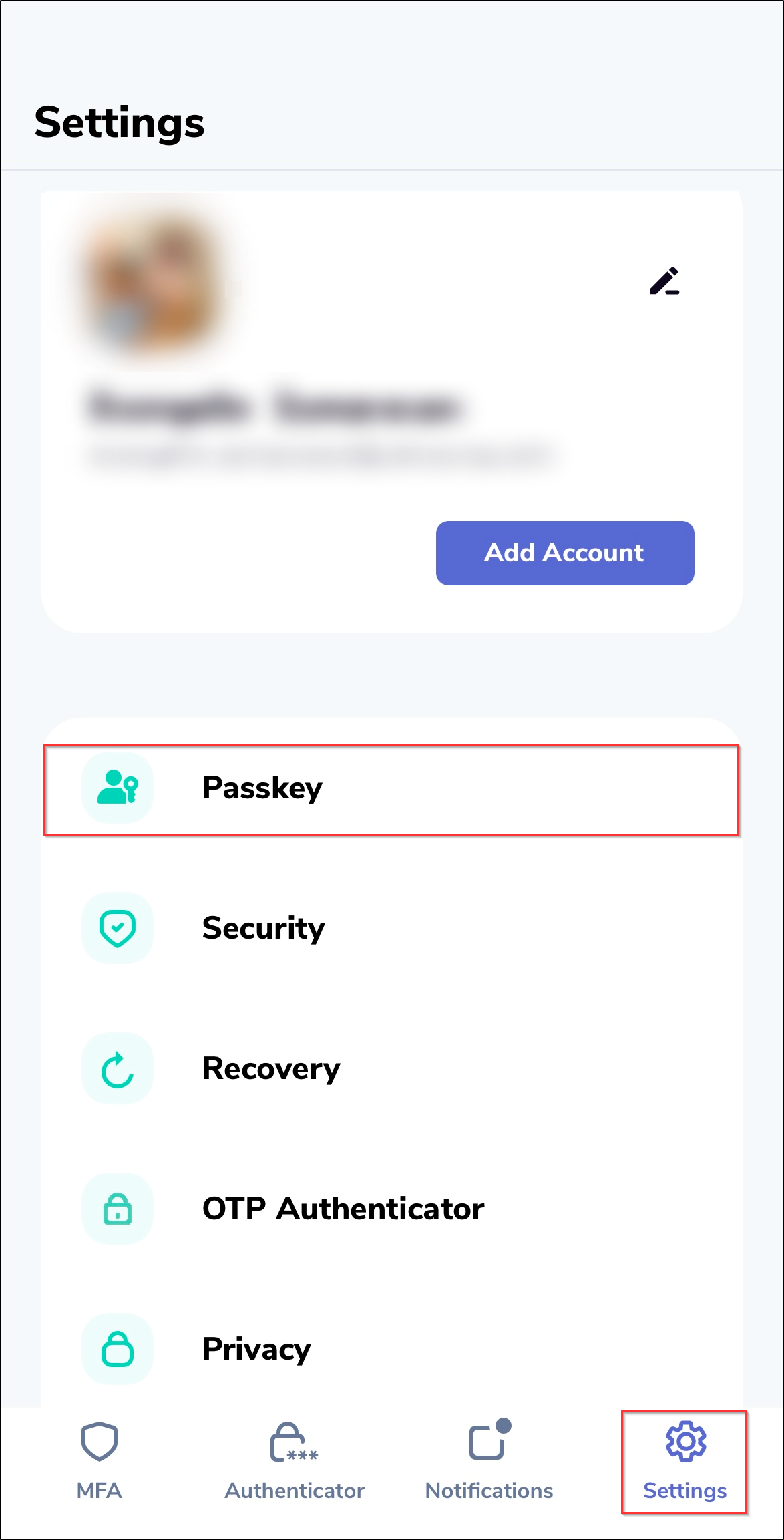 OneAuth UI interface showing where to set up passkey