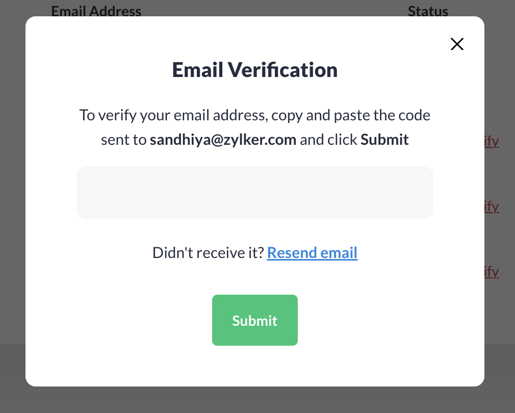 Email verification pop-up