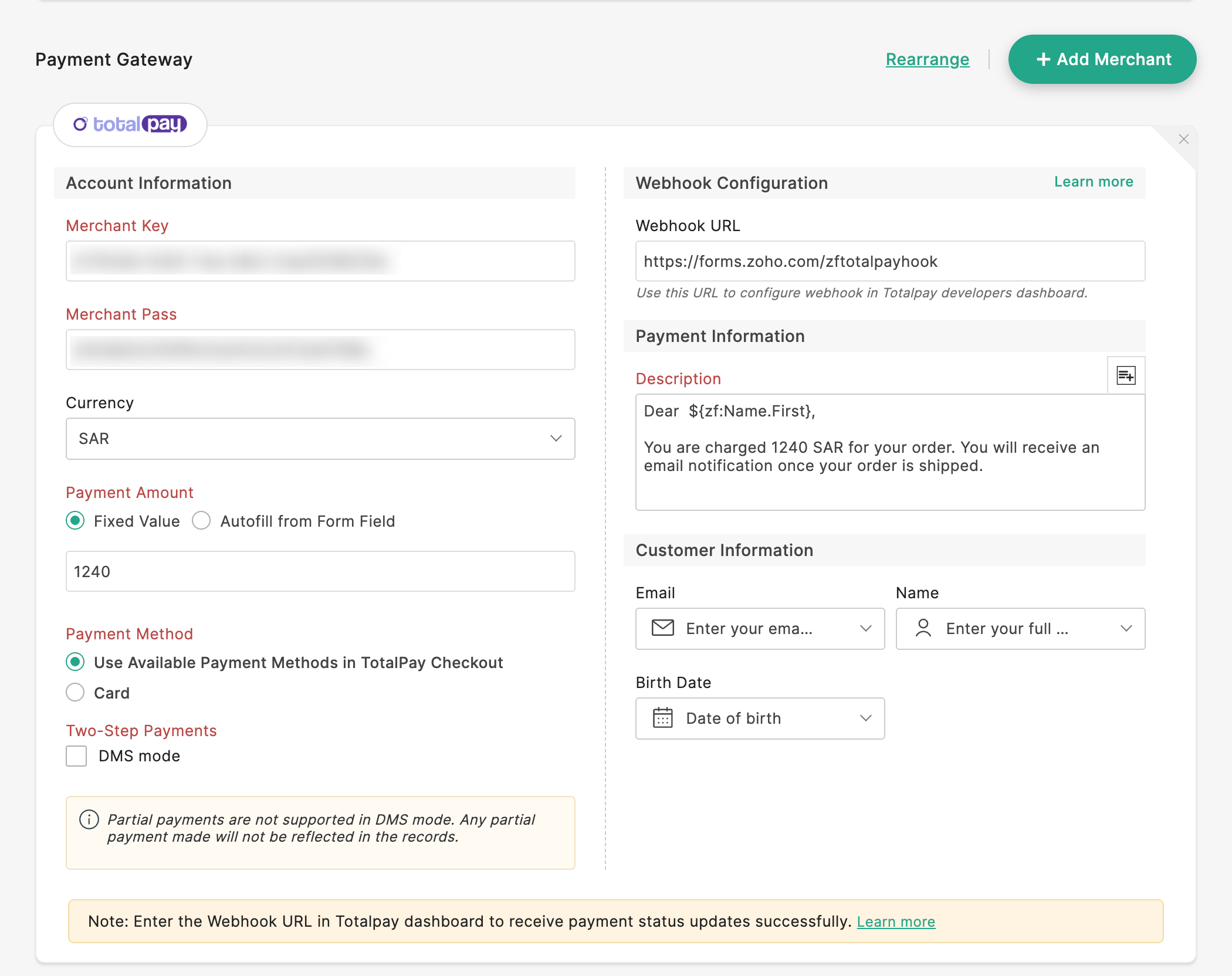 TotalPay Configuration