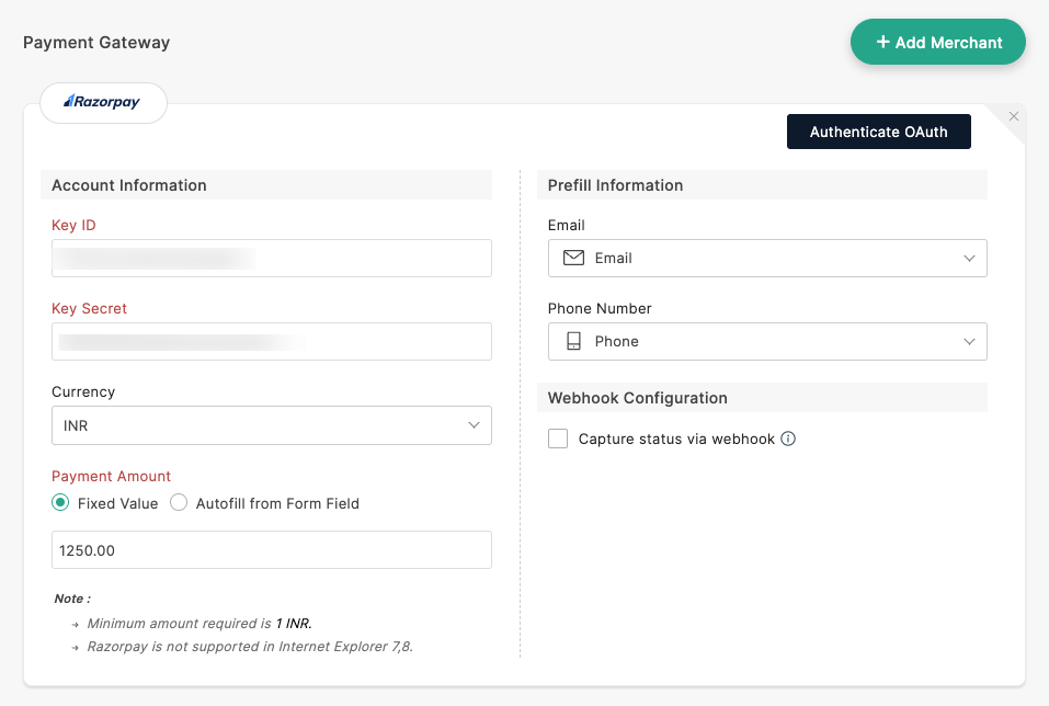 Click Authenticate OAuth