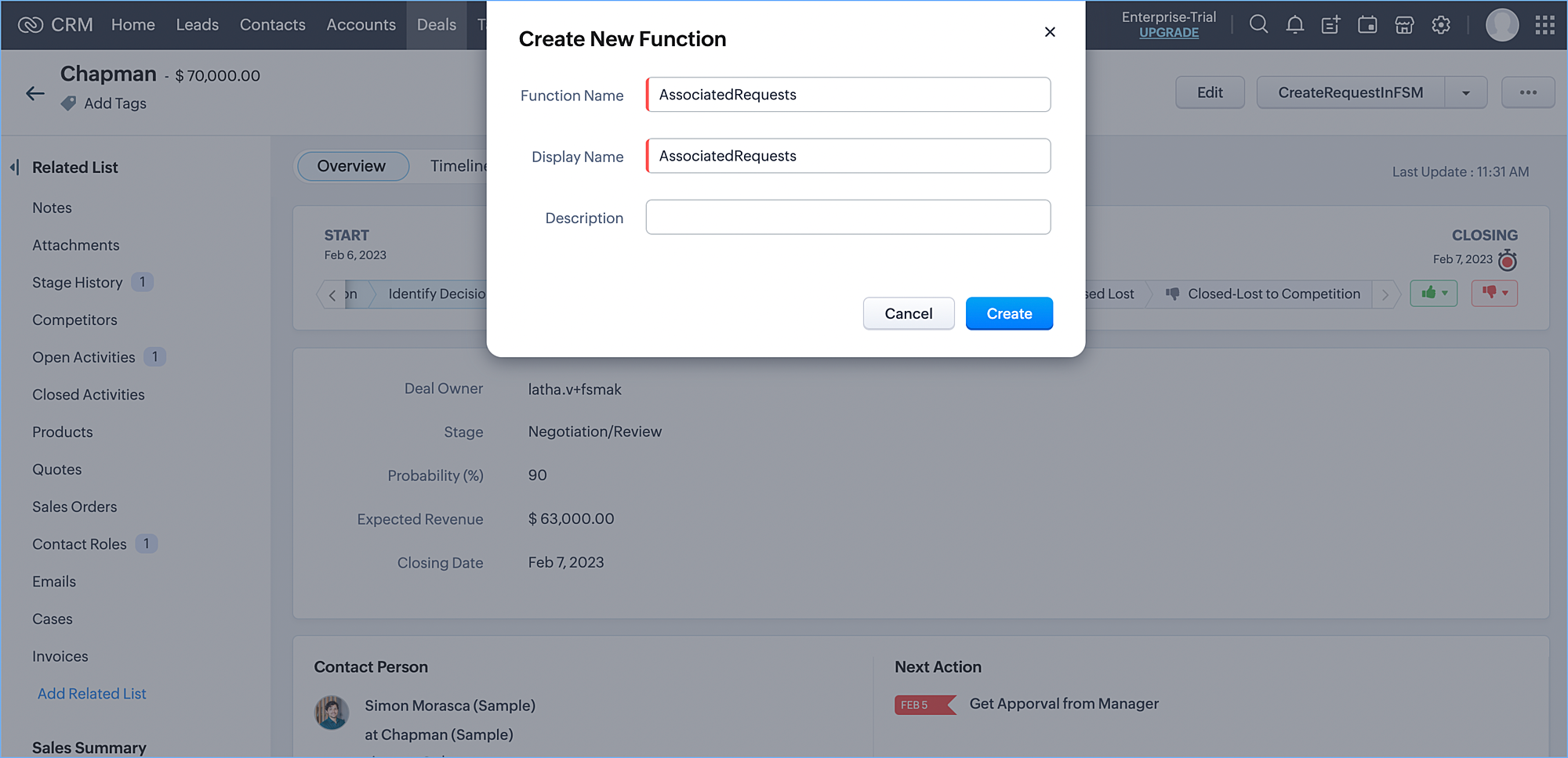 Zoho FSM | Create Requests In Zoho FSM From Zoho CRM Deals