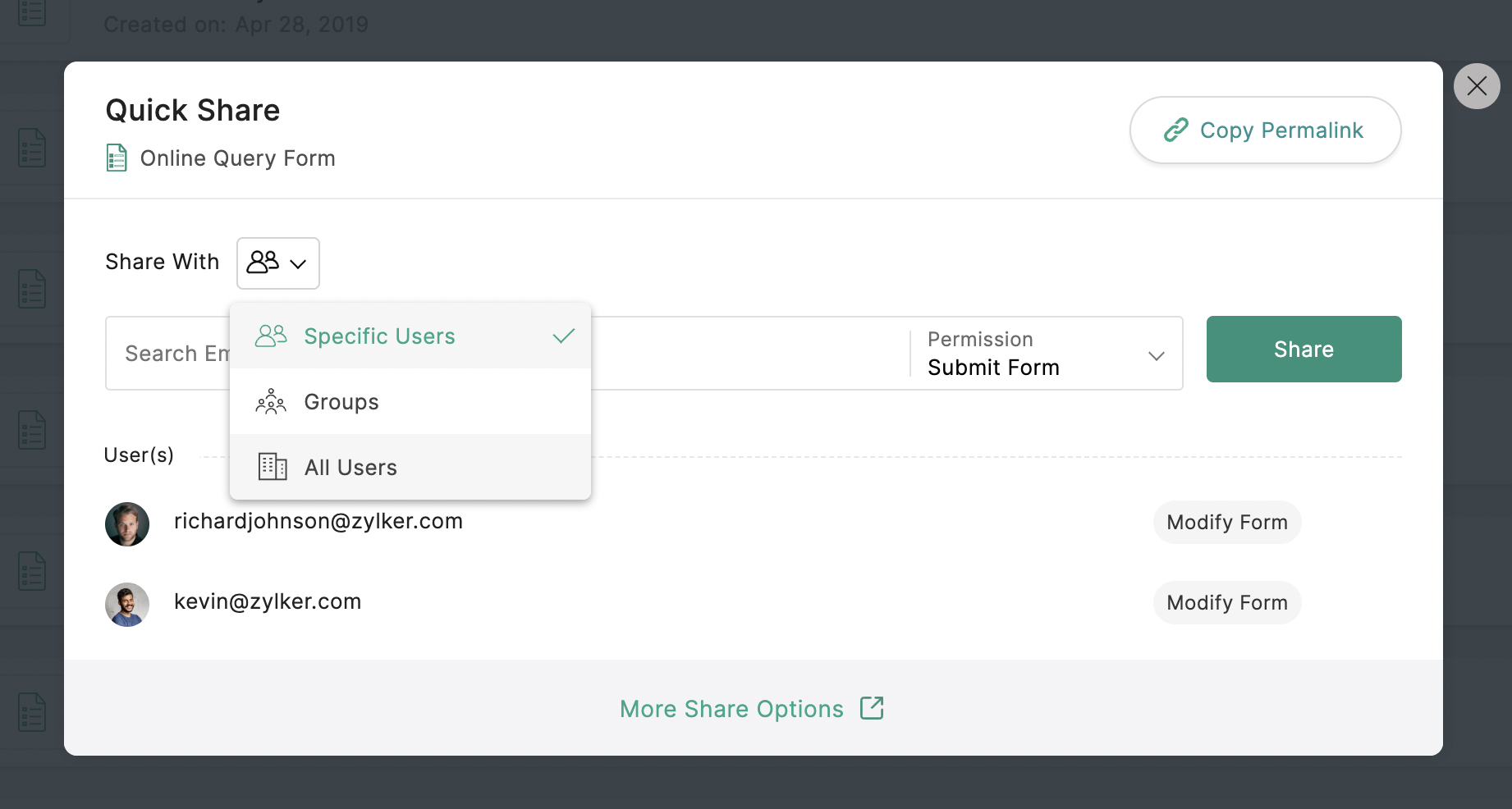 Share forms quickly