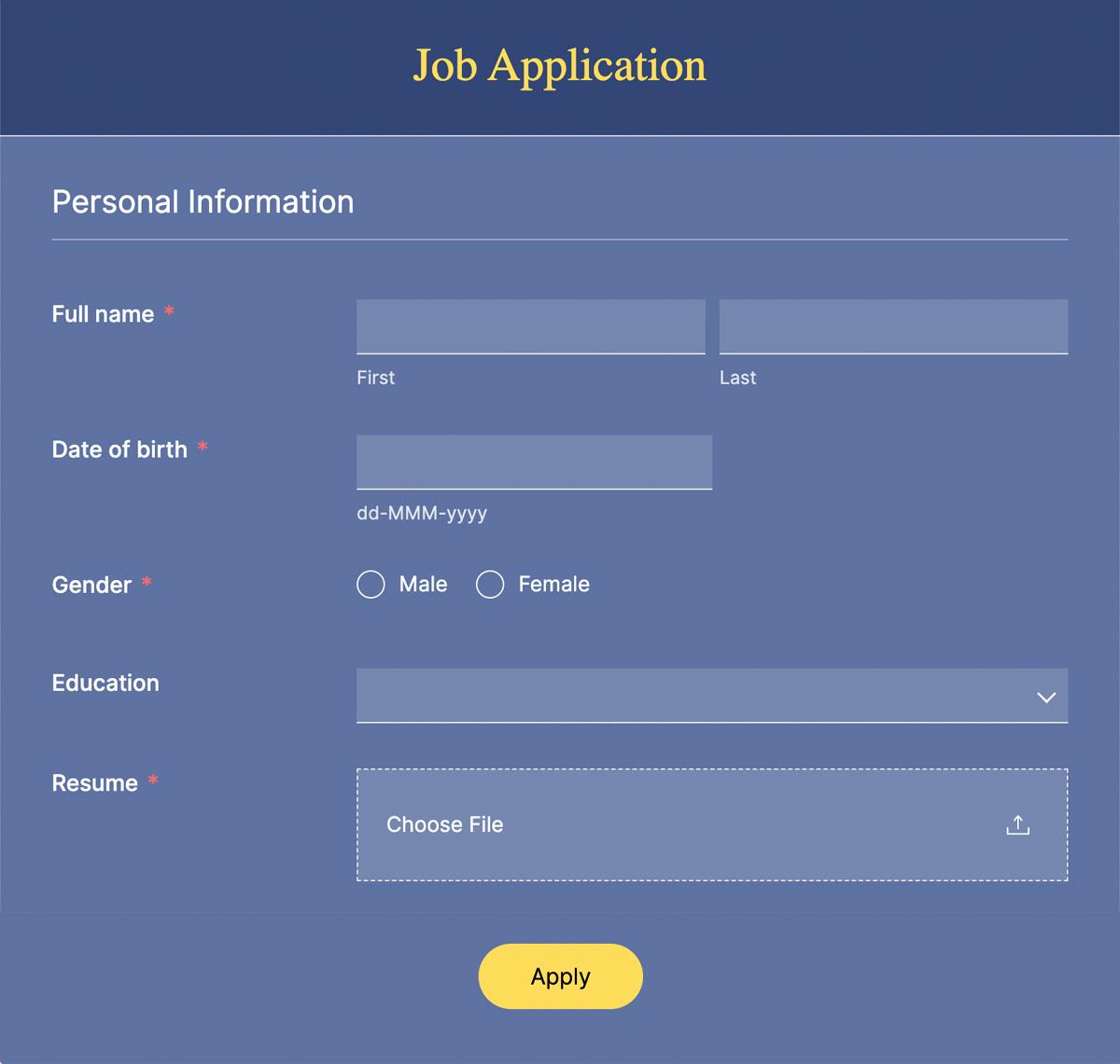 Job application form