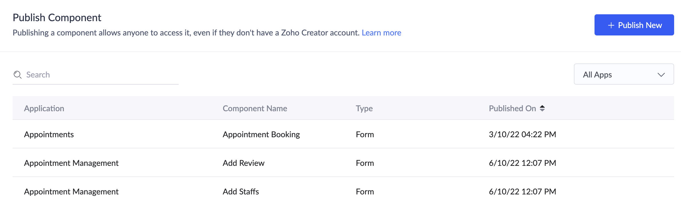 Publish Forms | Zoho Creator Help