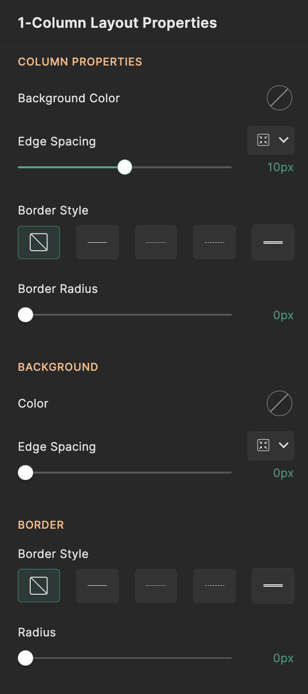 1-column layout properties