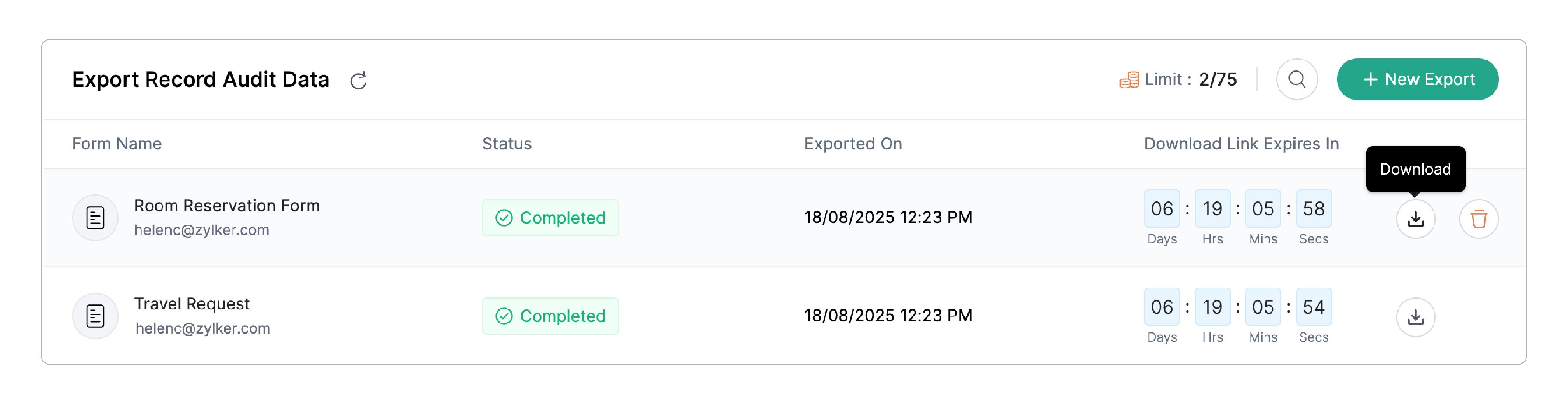 Download record audit data