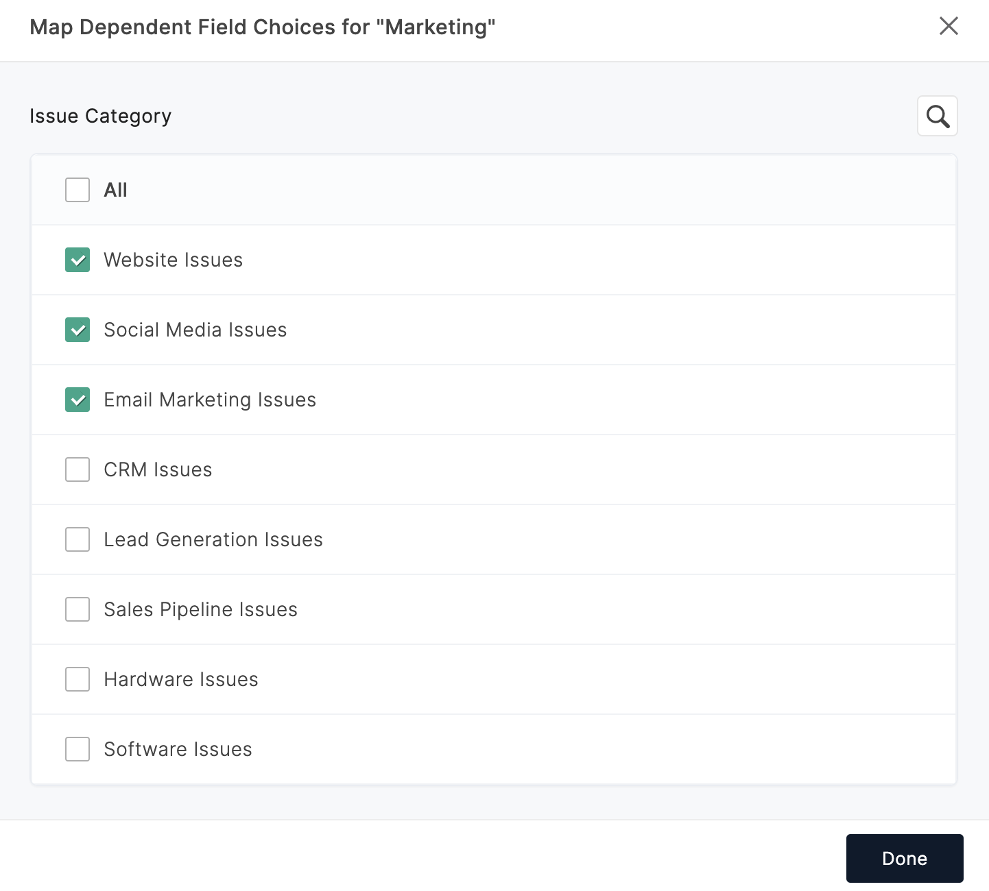 Map Dependent Field Choices