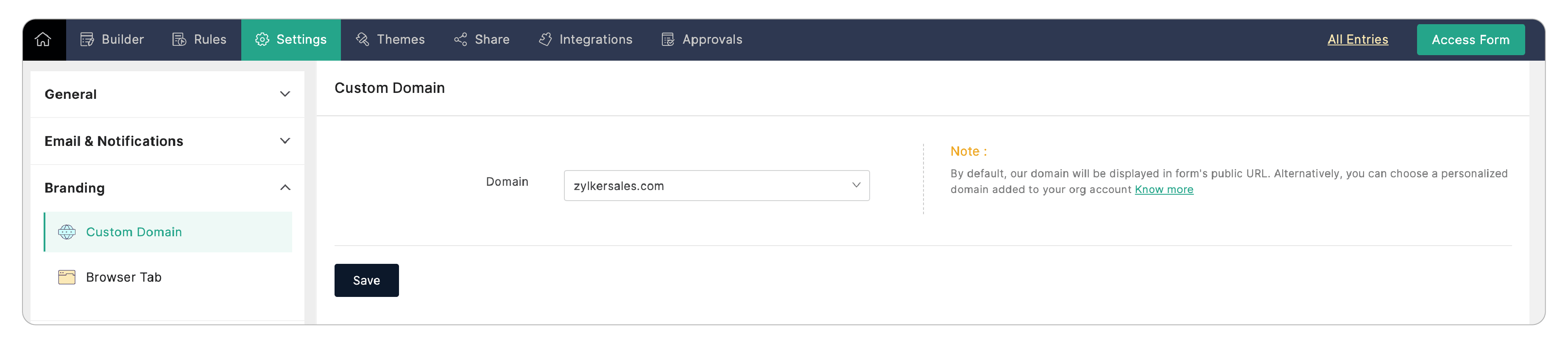 Select custom domain