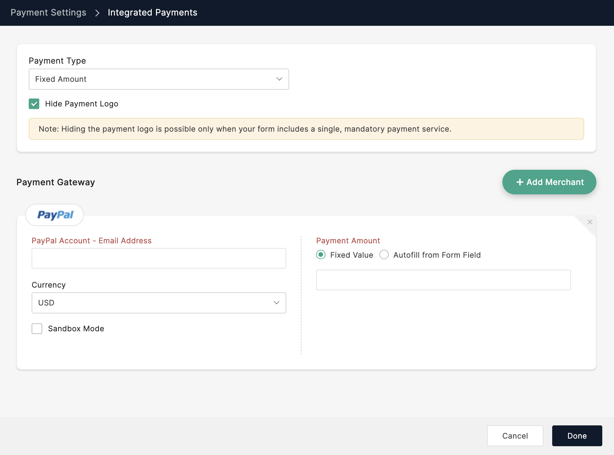 Hide Payment Logo