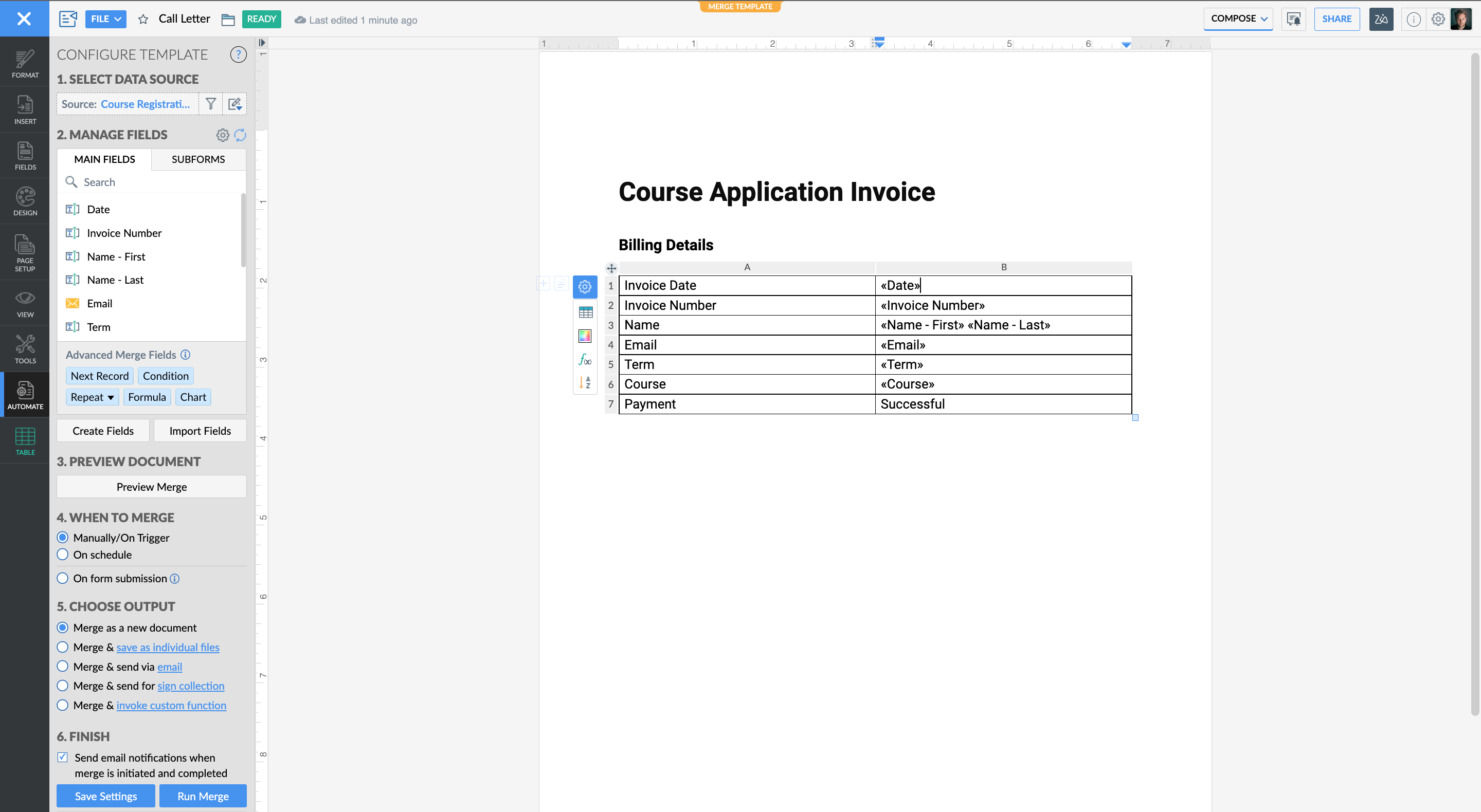 Document Merge Template