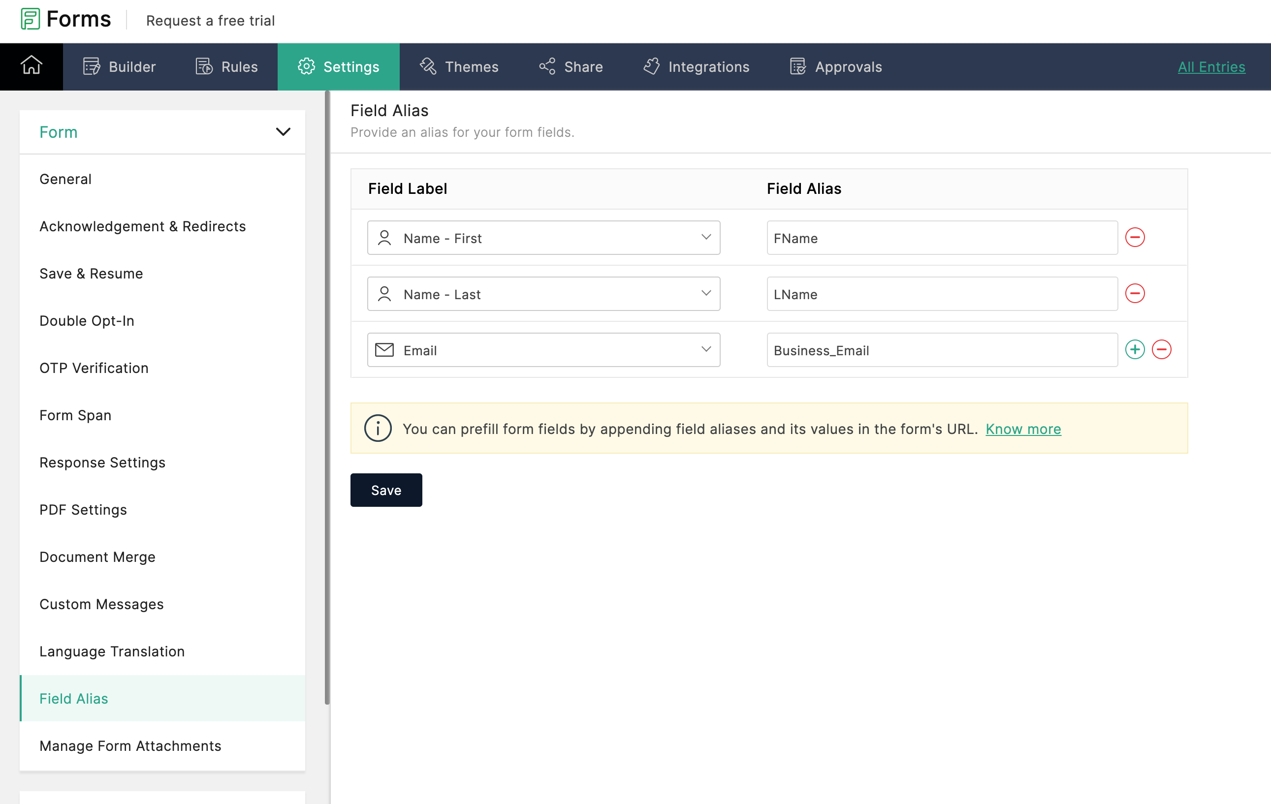 Configuring Field Alias