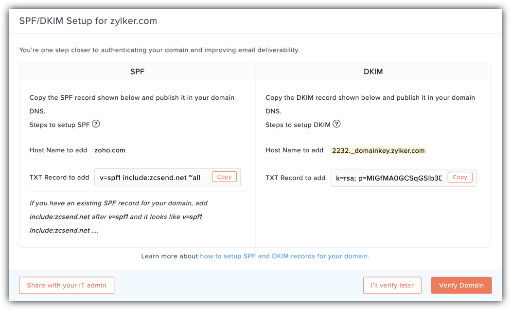 How To Setup Spf And Dkim Txt Records For Your Domain Online Help Zoho Campaigns 4201