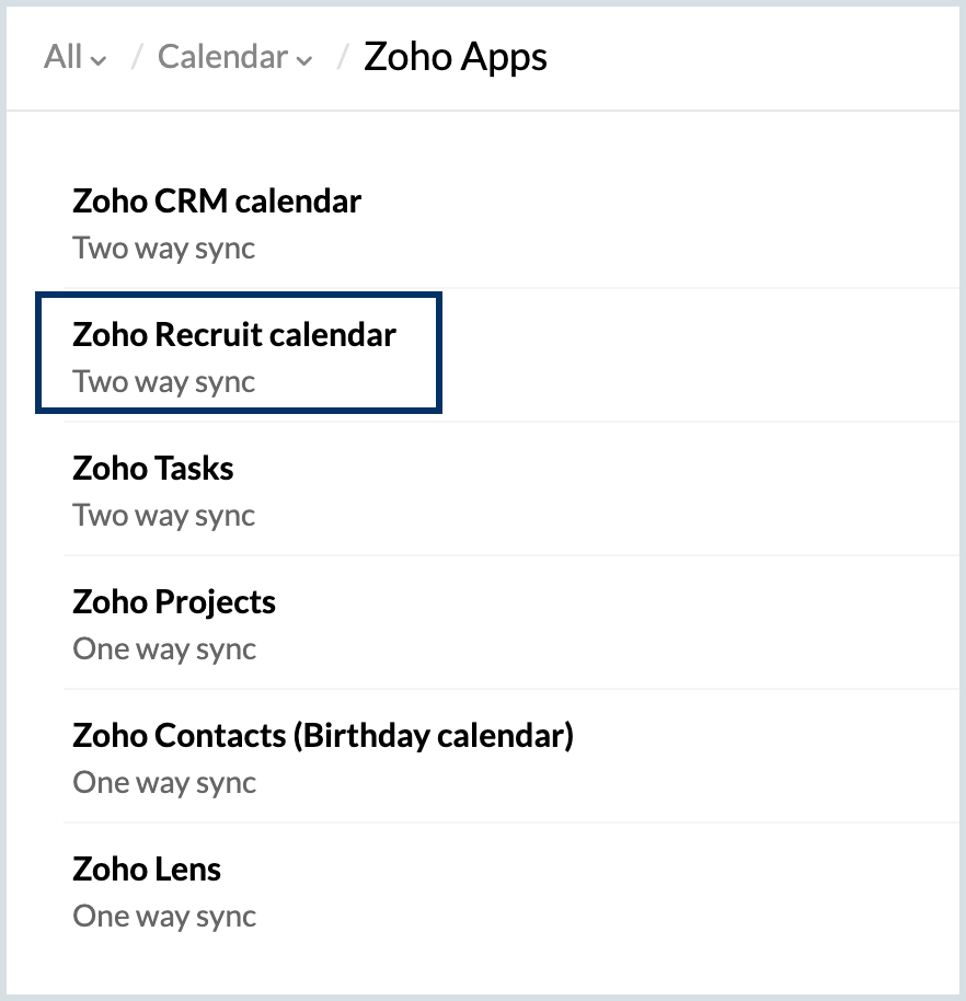 Syncing Zoho Recruit events with Zoho Calendar